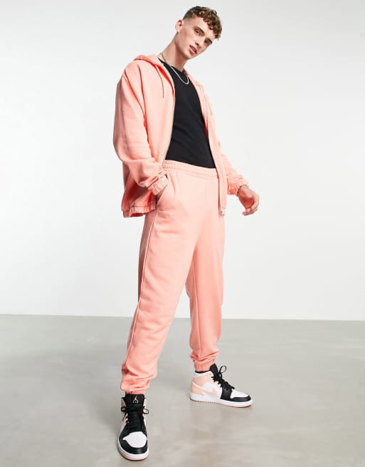 ASOS DESIGN oversized zip-up hoodie in pink (Part of a set) - ORANGE