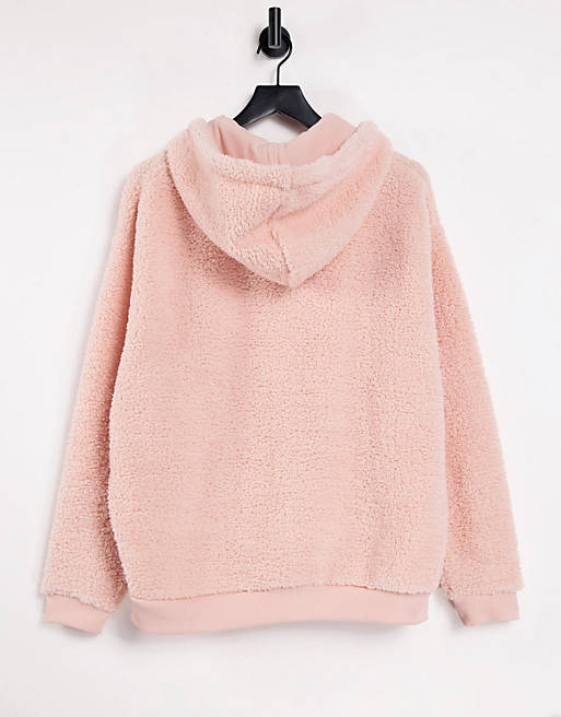  oversized zip up hoodie in pink teddy borg 