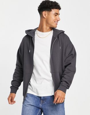 ASOS DESIGN oversized zip up hoodie in washed black