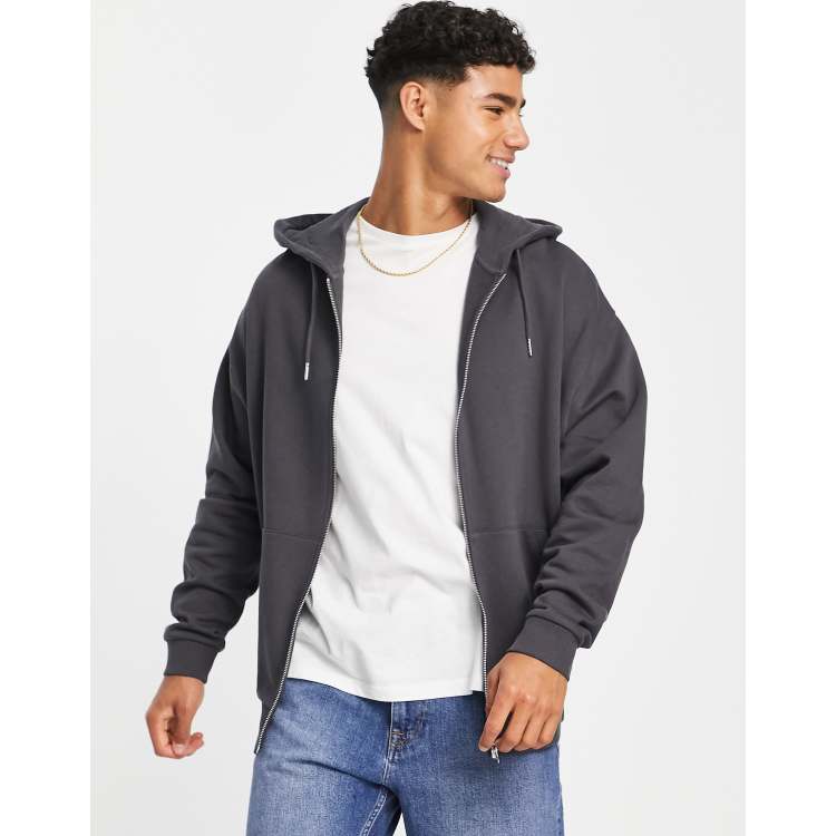 ASOS DESIGN cropped zip up hoodie in black