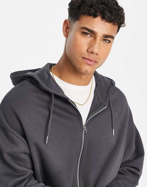 ASOS Heavyweight Oversized Zip Through Hoodie in White for Men