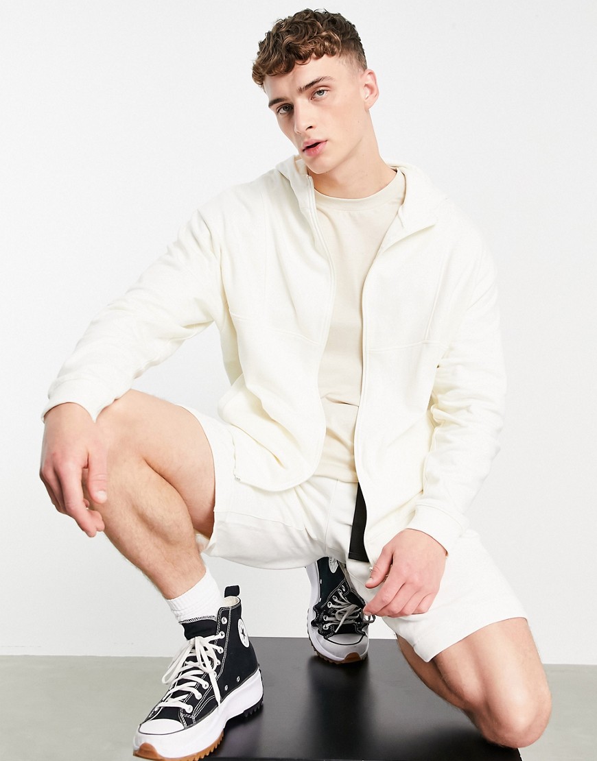 ASOS DESIGN oversized zip up hoodie in white - part of a set