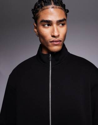 Asos Design Oversized Zip Up Jersey Track Jacket In Black