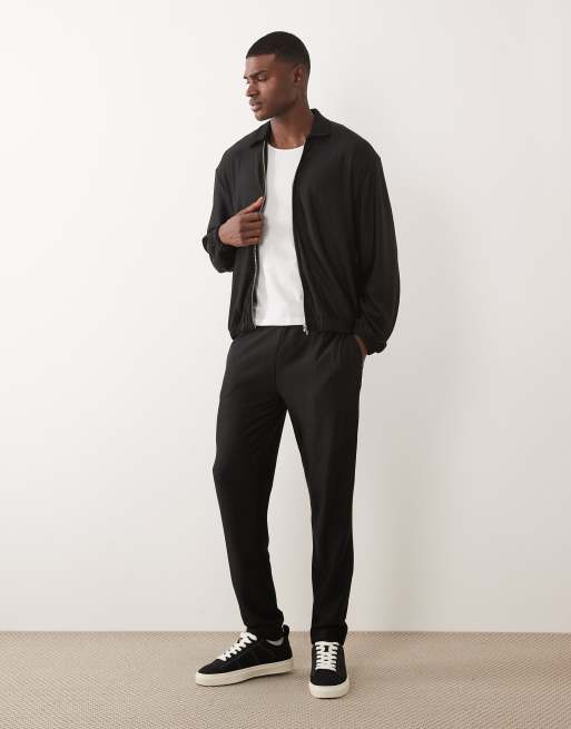 ASOS DESIGN oversized zip up ribbed harrington jacket in black - part of a set, 3 of 5