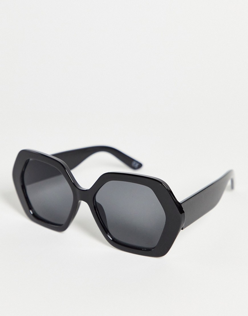 ASOS DESIGN - Oversized zonnebril in jaren 70-stijl met zeshoekig gerecycled montuur in zwart