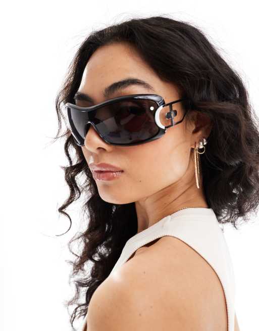 ASOS DESIGN - Oversized zonnebril met platte bovenkant, doorlopend model en pootjes met accent