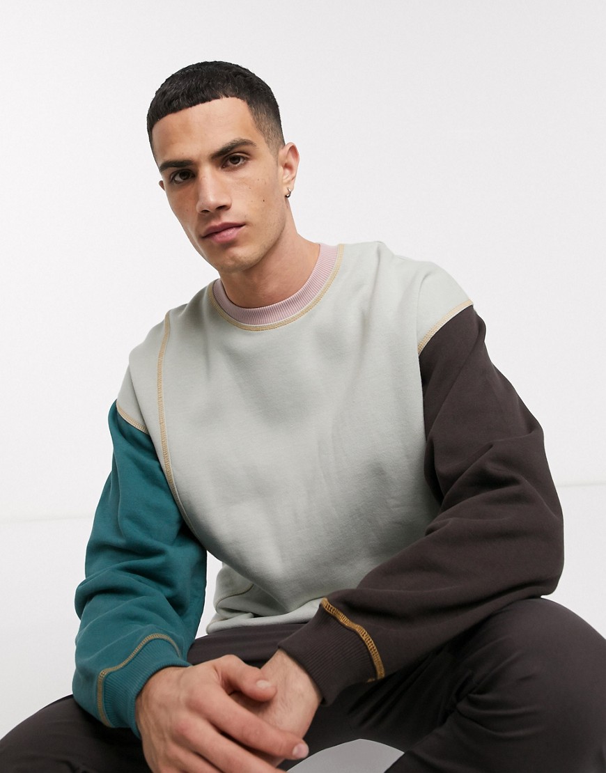 ASOS DESIGN - Oversized sweatshirt i støvet farveblok med kontrast syninger-Grå