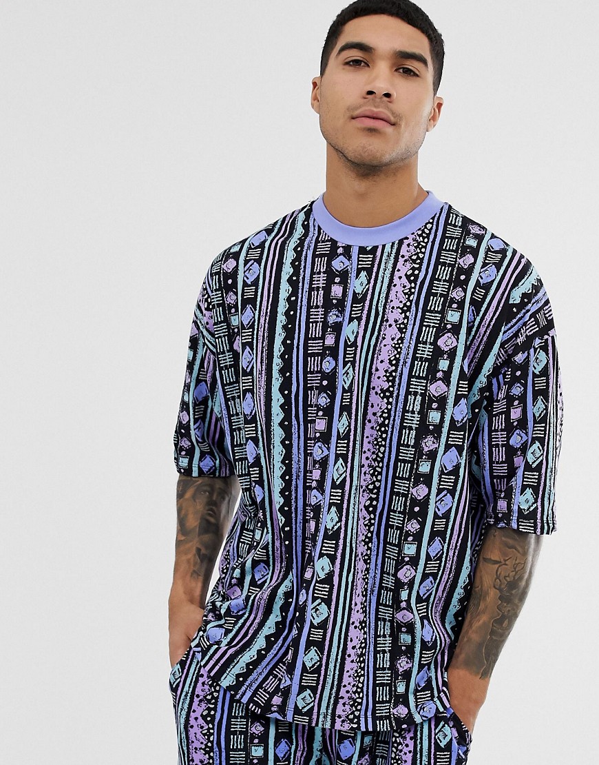 ASOS DESIGN - Oversized T-shirt med gennemgående aztekerprint - del af sæt-Multifarvet
