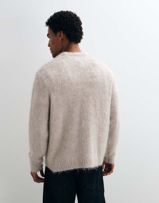 ASOS DESIGN oversize'owy dzianinowy sweter z moheru w kolorze stone, 5 z 9