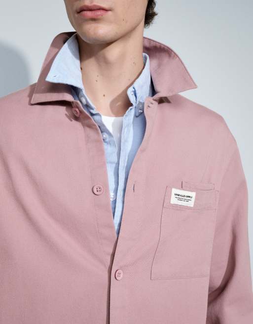 ASOS DESIGN overskjorte i bomuldstwill med badge i støvet pink, 3 af 9