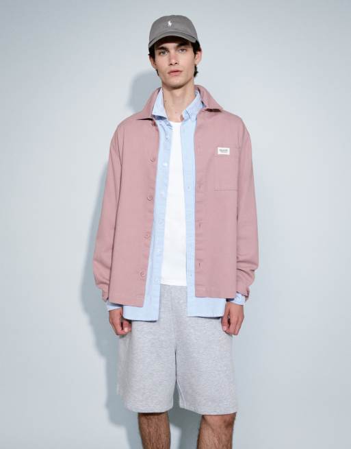 ASOS DESIGN overskjorte i bomuldstwill med badge i støvet pink, 4 af 9
