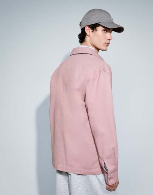 ASOS DESIGN overskjorte i bomuldstwill med badge i støvet pink, 5 af 9