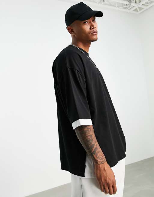 ASOS DESIGN overszied double layer t shirt with half sleeve in black