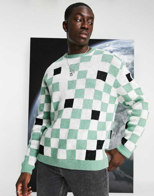 ASOS DESIGN ovesized checkerboard jumper in mint green | ASOS