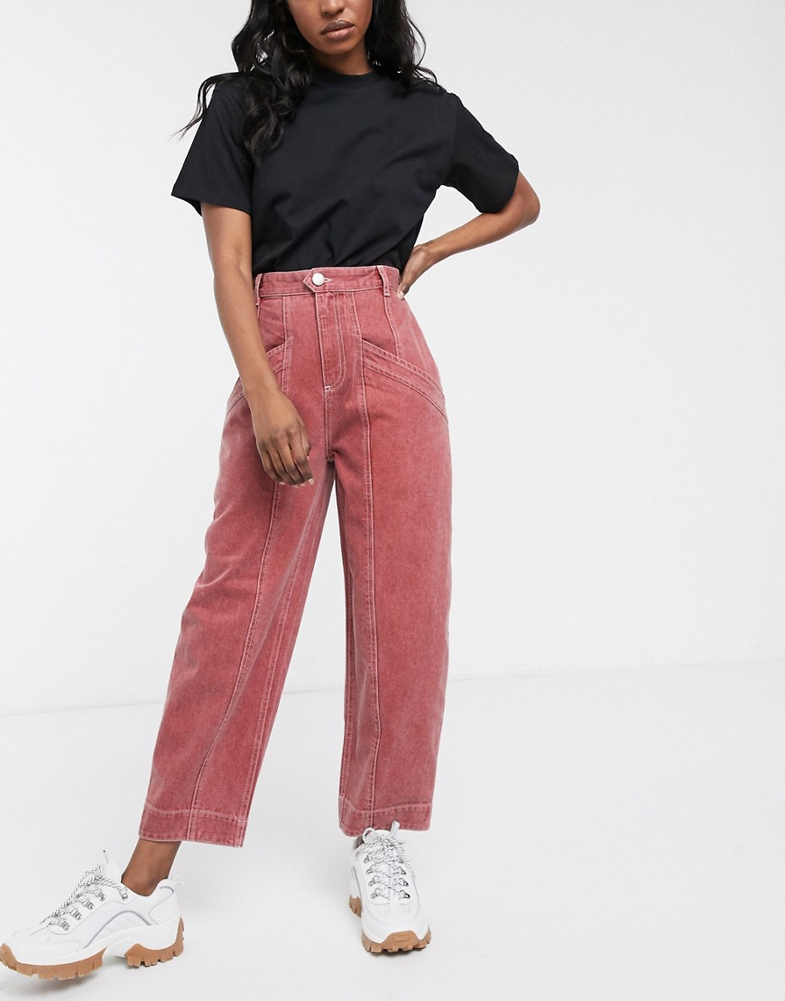 ASOS DESIGN Ovoid boyfriend jeans with seam pocket detail in washed mulberry-Purple