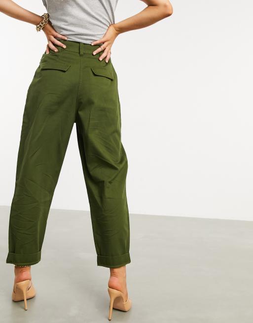 ASOS DESIGN ovoid pleat front peg pant in khaki, 2 of 4