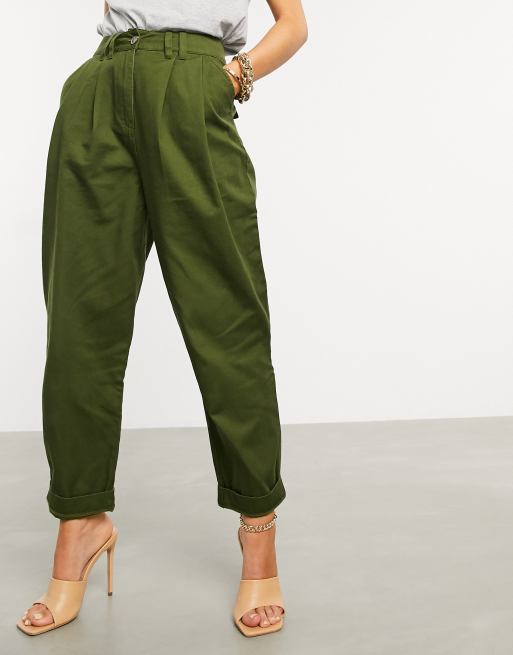 ASOS DESIGN ovoid pleat front peg pant in khaki