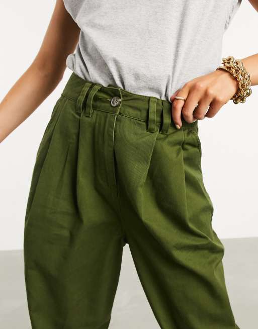 ASOS DESIGN pleat front chino with cargo pockets in sage