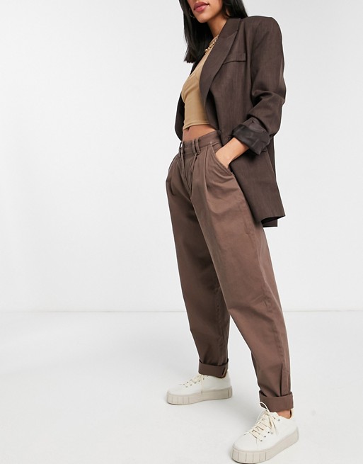 ASOS DESIGN ovoid pleat front peg trouser in taupe