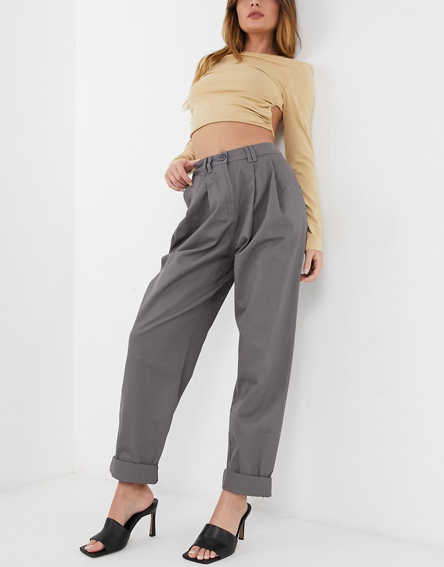 ASOS DESIGN ovoid pleated front peg pants in slate gray-Grey