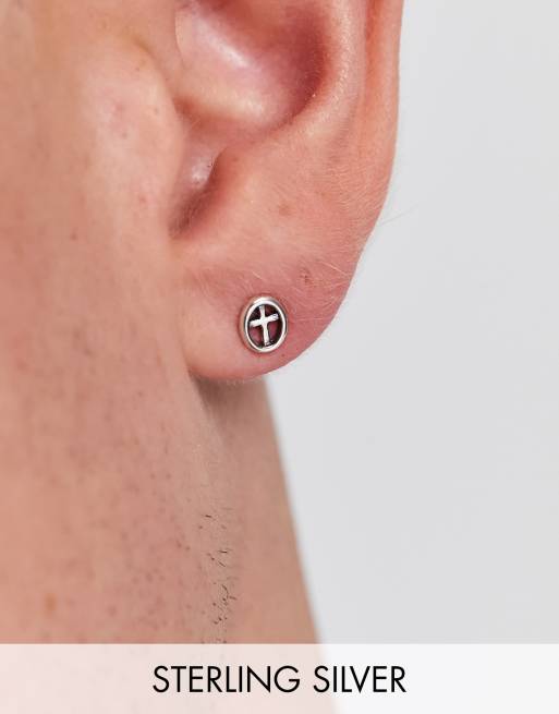ASOS DESIGN – Owalne kolczyki wkrętki ze srebra wysokiej próby z motywem krzyża