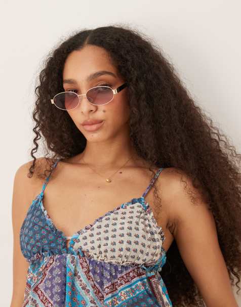 ASOS DESIGN – Owalne okulary przeciwsłoneczne w metalowych oprawkach z czarnymi zausznikami - view 1