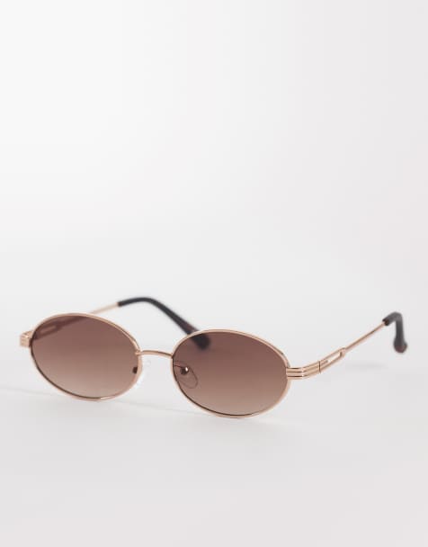 ASOS DESIGN – Owalne okulary przeciwsłoneczne z metalowymi oprawkami w kolorze różowego złota z szylkretowymi zausznikami - view 1