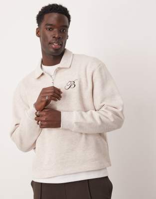ASOS DESIGN – Owsiana melanżowa bluza o pudełkowym kroju z kołnierzykiem polo i haftem na piersi