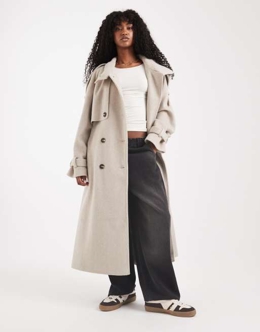 ASOS DESIGN – Owsiany melanżowy trencz o wydłużonym fasonie z wysokim kołnierzem ze szczotkowanej tkaniny