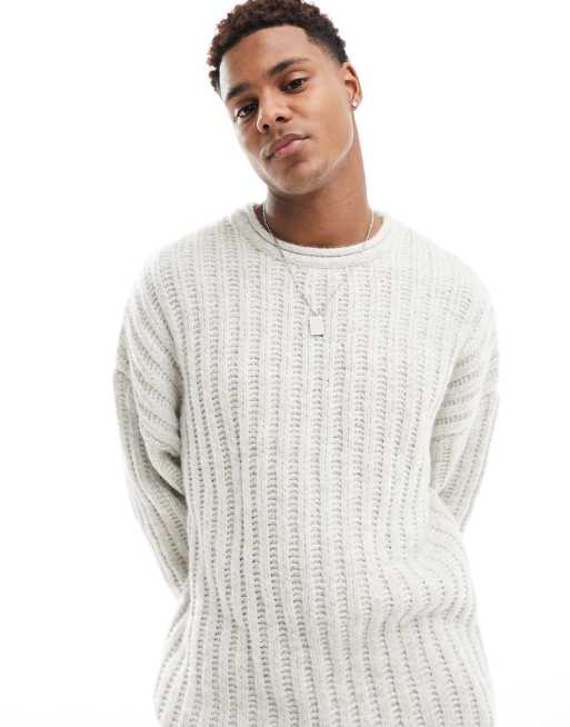 ASOS DESIGN – Owsiany prążkowany sweter z ażurowej puszystej dzianiny