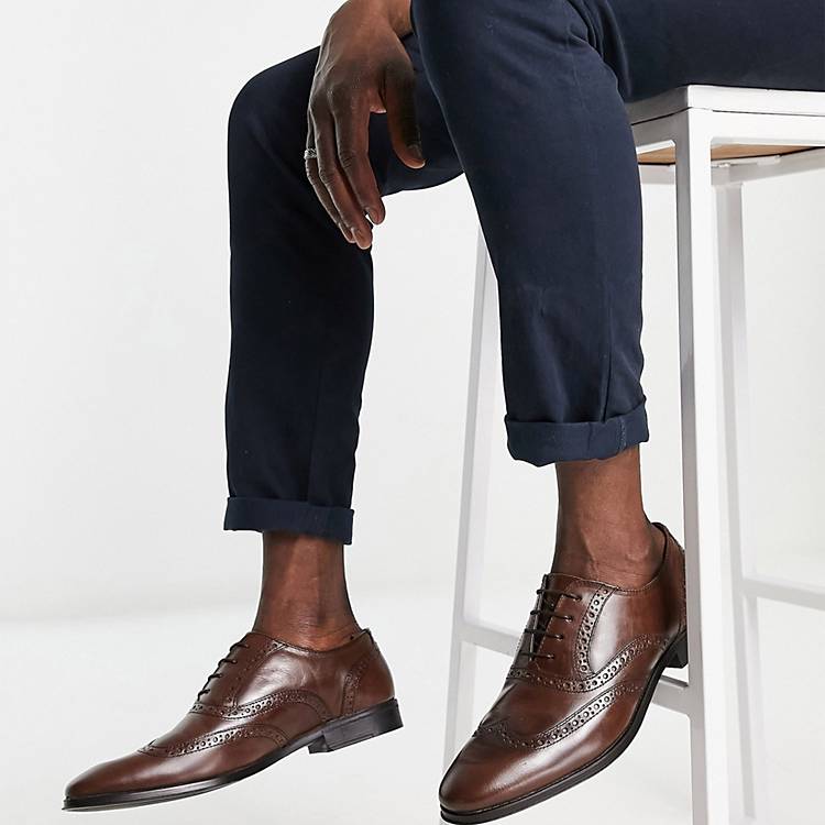 Wide fit leather brogue shoes in grain Asos Men Shoes Flat Shoes Brogues 