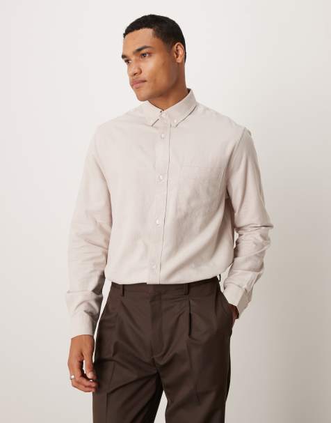 ASOS DESIGN – Oxford-Hemd in Steinbeige mit regulärem Schnitt - view 1