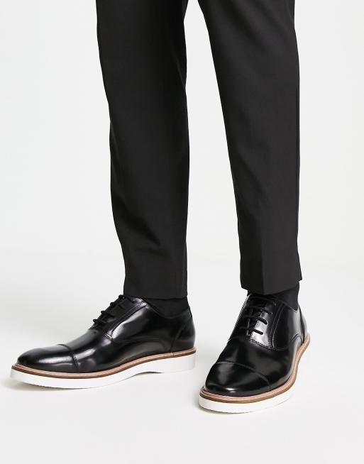 ASOS DESIGN oxford lace up in black polished leather with white contrast  sole