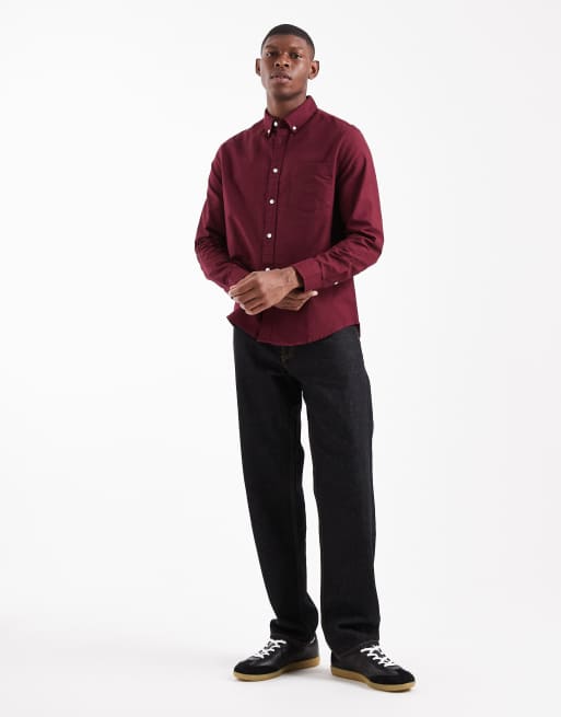 ASOS DESIGN - Oxford overhemd met normale pasvorm in bordeauxrood, 2 van 5