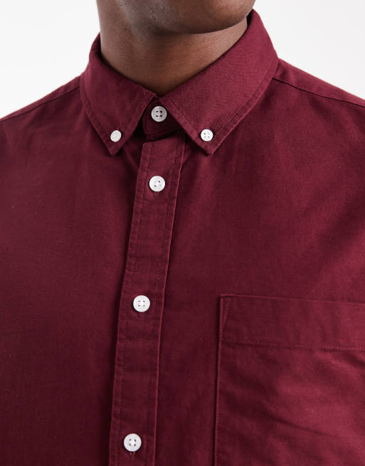 ASOS DESIGN - Oxford overhemd met normale pasvorm in bordeauxrood, 4 van 5