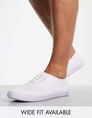 Asos Design Slip On Plimsolls In White Canvas