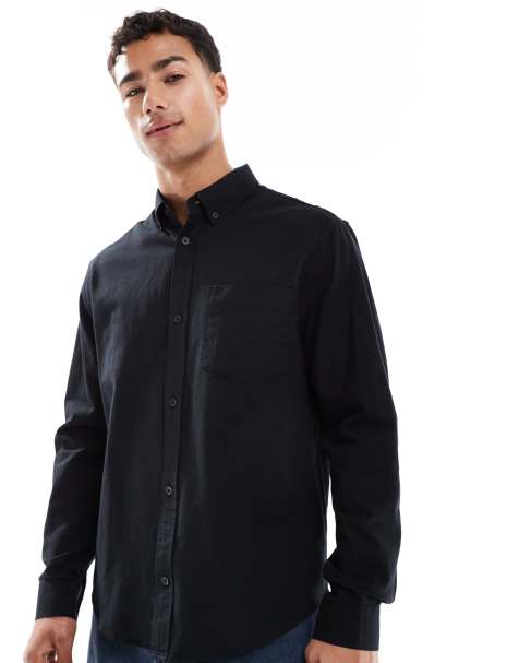 ASOS DESIGN oxford regular shirt in black - view 1