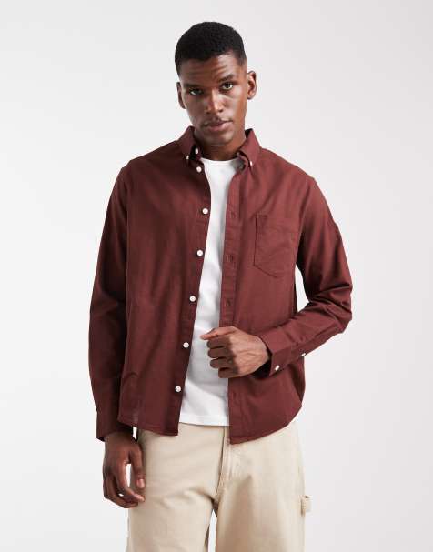 ASOS DESIGN oxford regular shirt in burgundy - view 1