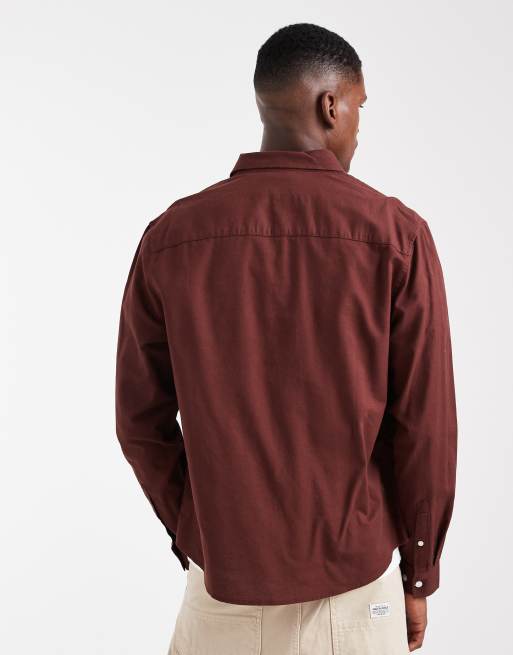 ASOS DESIGN oxford regular shirt in burgundy, 3 of 5