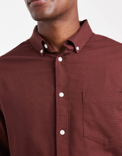 ASOS DESIGN oxford regular shirt in burgundy, 5 of 5