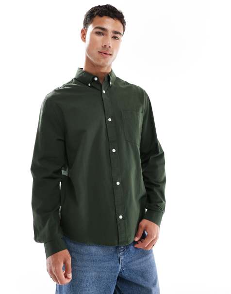 ASOS DESIGN oxford regular shirt in dark green - view 1