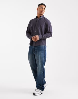 Asos Design Oxford Regular Shirt In Gray