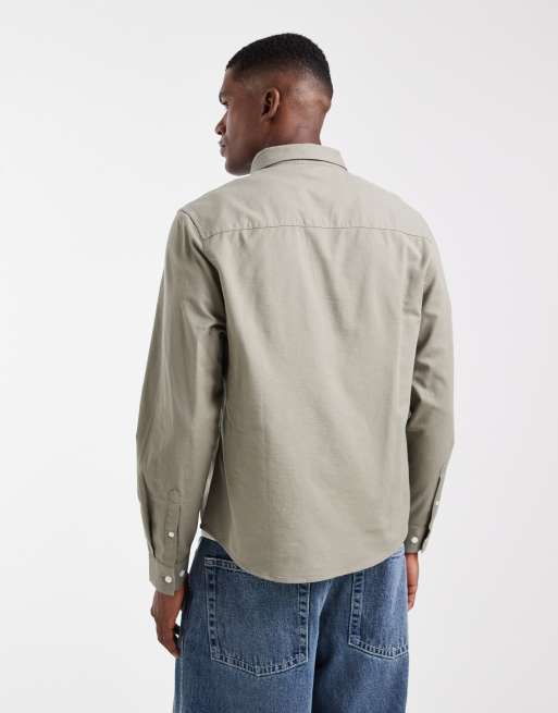 ASOS DESIGN oxford regular shirt in khaki green, 3 of 5