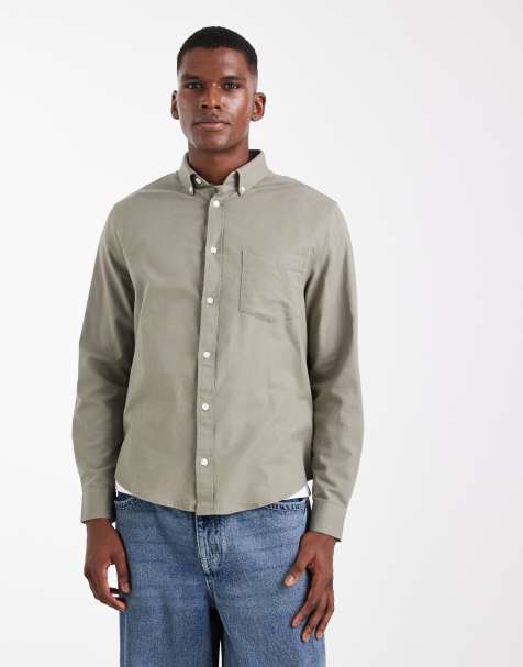 ASOS DESIGN oxford regular shirt in khaki - view 1