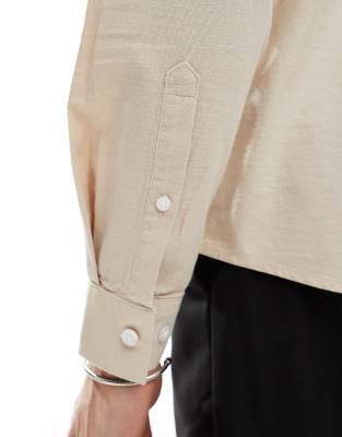 Asos Design Regular Stretch Oxford Shirt In Neutral