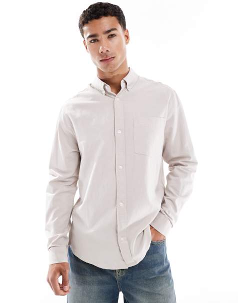 ASOS DESIGN oxford regular shirt in stone - view 1
