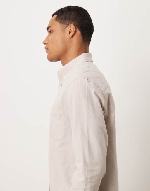 ASOS DESIGN oxford regular shirt in stone, 4 of 5