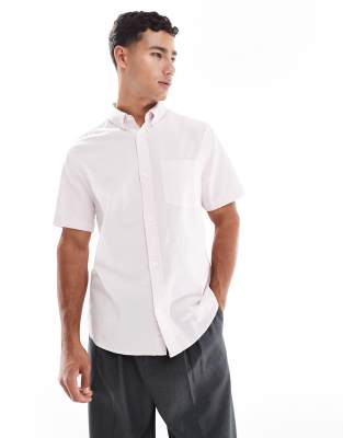 ASOS DESIGN oxford regular short sleeve shirt in pink - view 1