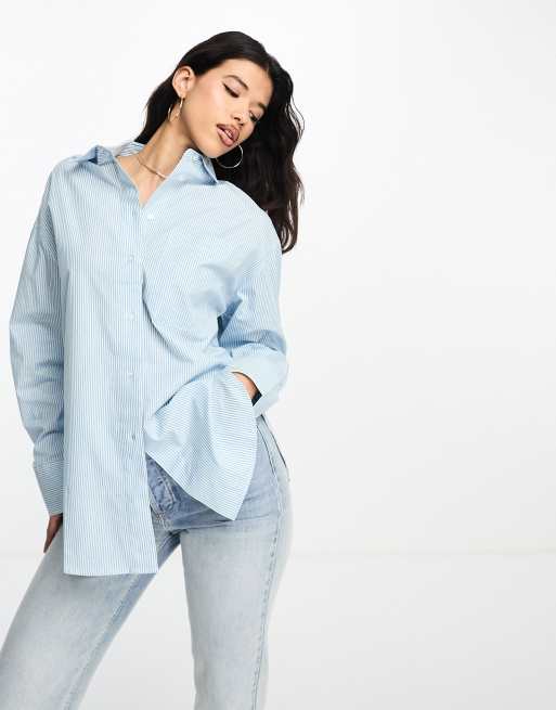 ASOS DESIGN super oversized blue and white stripe shirt