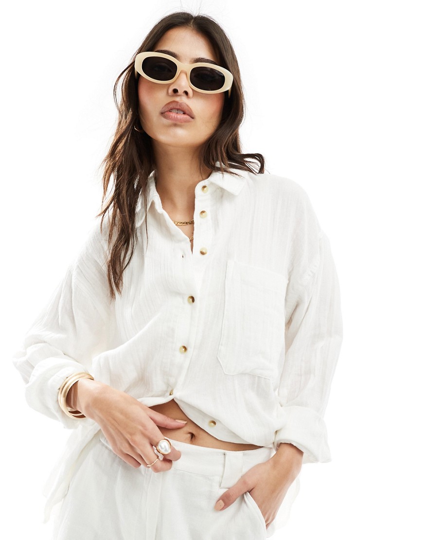 Asos Design Oxford Shirt In Cheesecloth In White